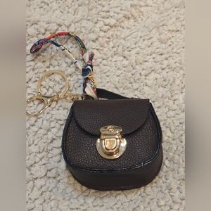 Nano Size Elegant Brown Vegan Leather Mini Purse Key/Bag Charm Or Airpod Case